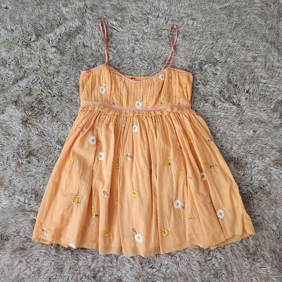 Free People Alana Babydoll Dress in Apricot Combo‎ Orange Women's Size Large - Picture 3 of 11